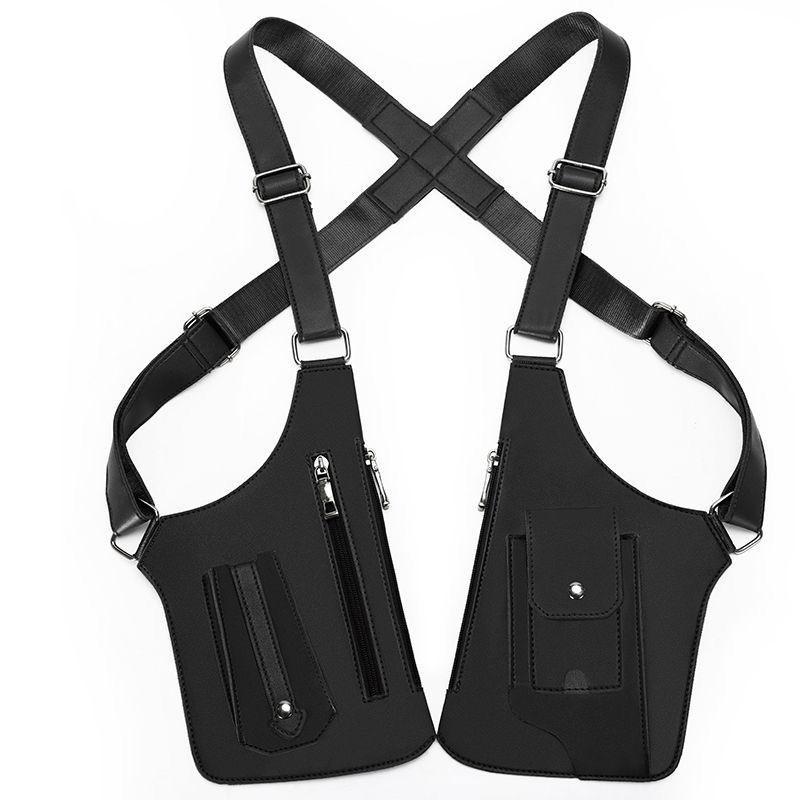 Men's Leather Chest Rig Bag — Dual Pocket Tactical Ves