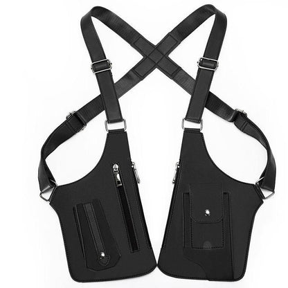 Men's Leather Chest Rig Bag — Dual Pocket Tactical Ves