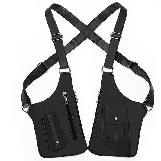 Men's Leather Chest Rig Bag — Dual Pocket Tactical Ves