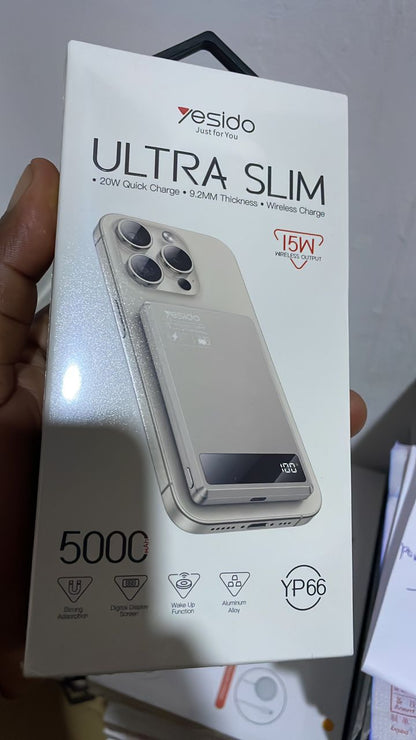 YESIDO YP66 ULTRA SLIM 5000MAH WIRELESS POWER BANK – 20W QUICK CHARGE