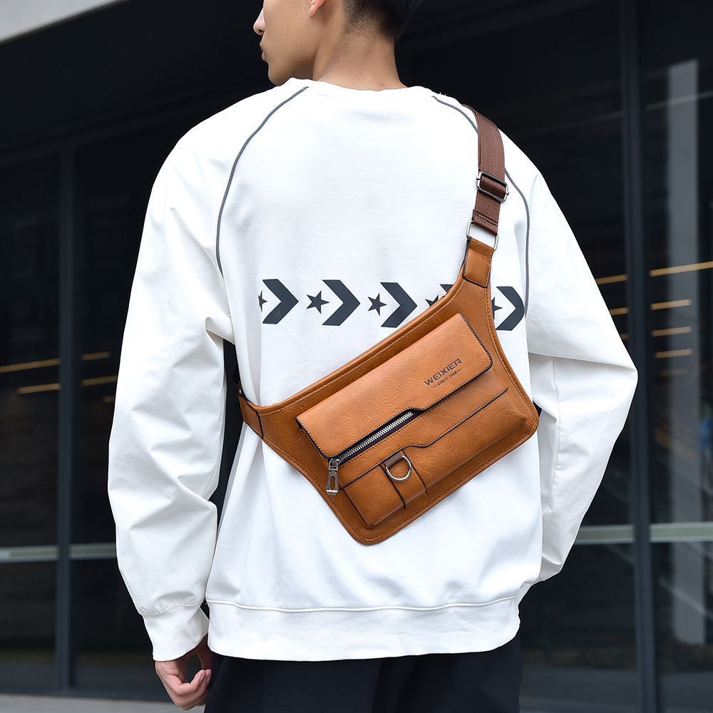 Fashion Men's Leather Shoulder Bag – Dual Pocket Zipper