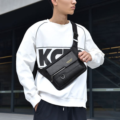 Fashion Men's Leather Shoulder Bag – Dual Pocket Zipper