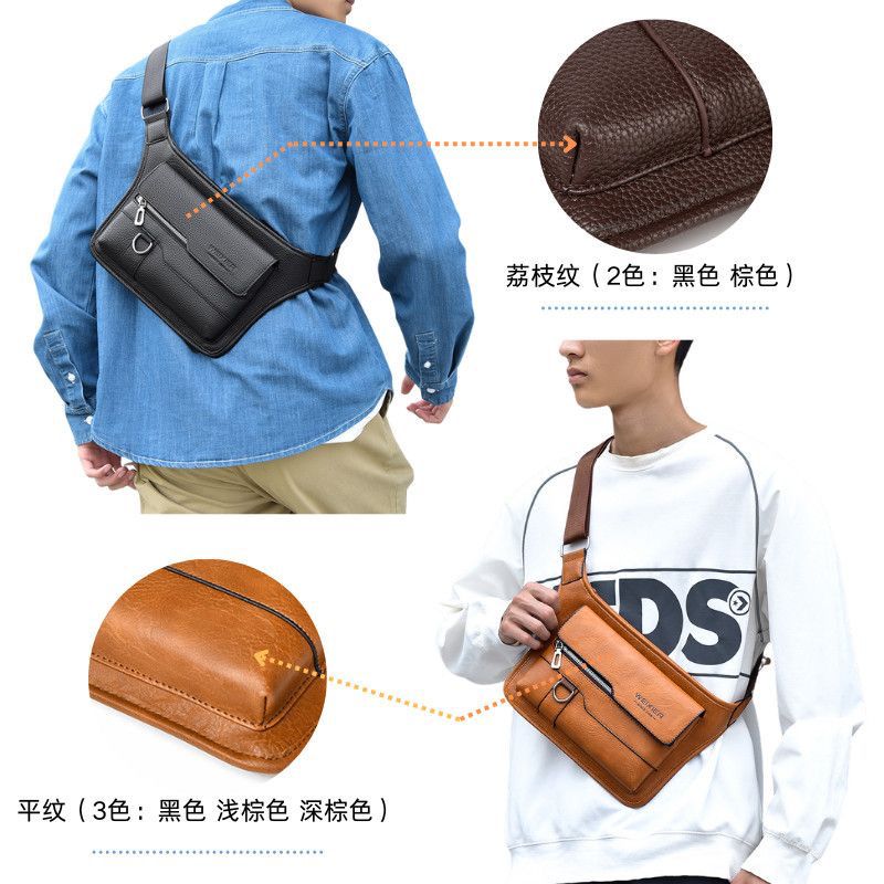 Fashion Men's Leather Shoulder Bag – Dual Pocket Zipper