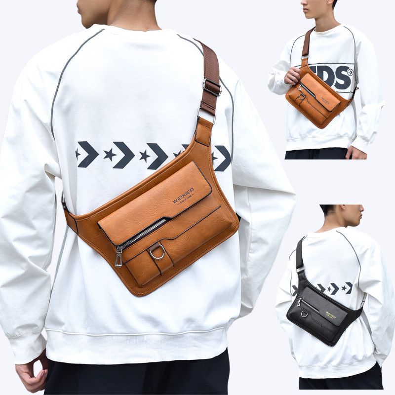 Fashion Men's Leather Shoulder Bag – Dual Pocket Zipper