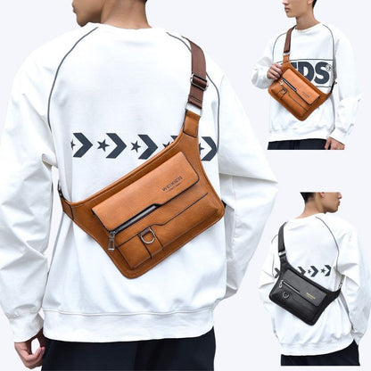 Fashion Men's Leather Shoulder Bag – Dual Pocket Zipper