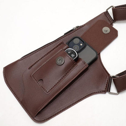 Men's Leather Chest Rig Bag — Dual Pocket Tactical Ves