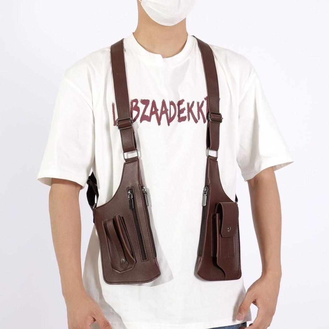 Men's Leather Chest Rig Bag — Dual Pocket Tactical Ves
