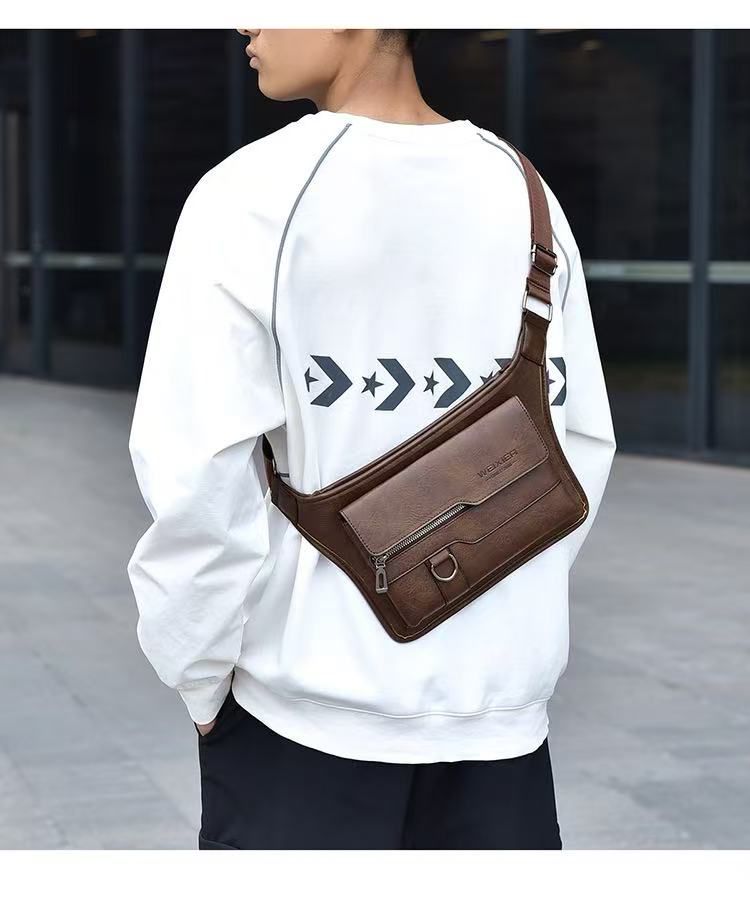 Fashion Men's Leather Shoulder Bag – Dual Pocket Zipper