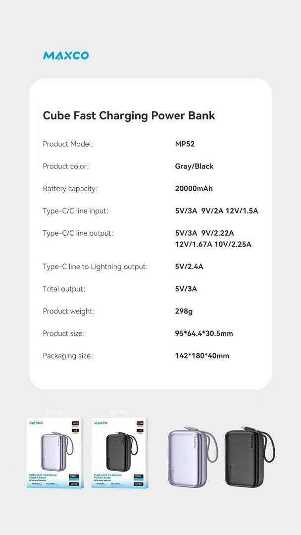 MAXCO MP52 20000mAh Cube Fast Charging Power Bank