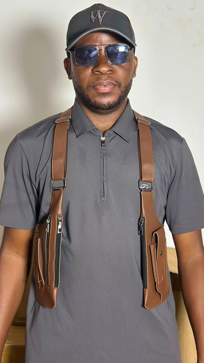 Men's Leather Chest Rig Bag — Dual Pocket Tactical Ves