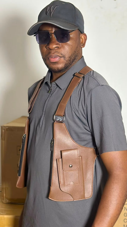 Men's Leather Chest Rig Bag — Dual Pocket Tactical Ves
