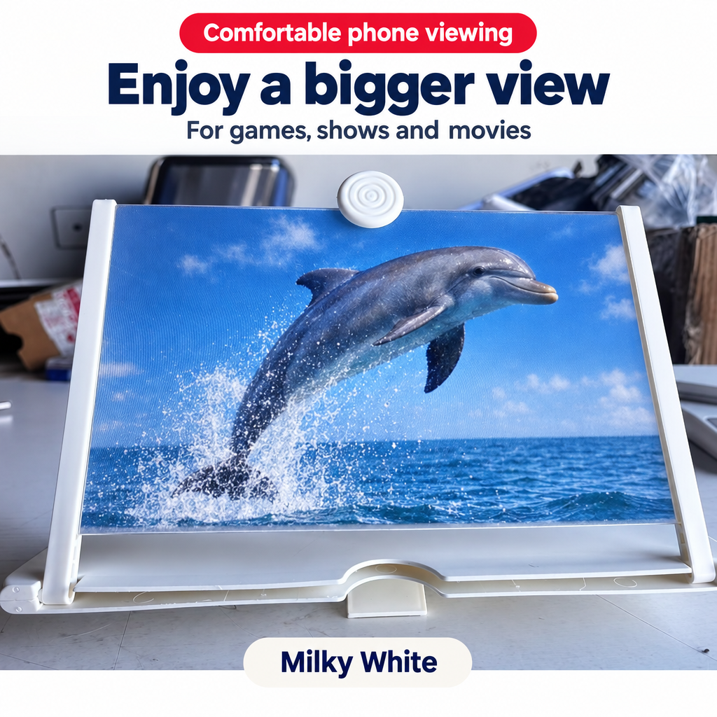 White phone screen magnifier with English promotional text